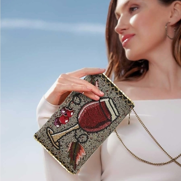 Mary Frances Gold and Red Beaded Cross Body Bag, Gentle Used - Picture 1 of 14
